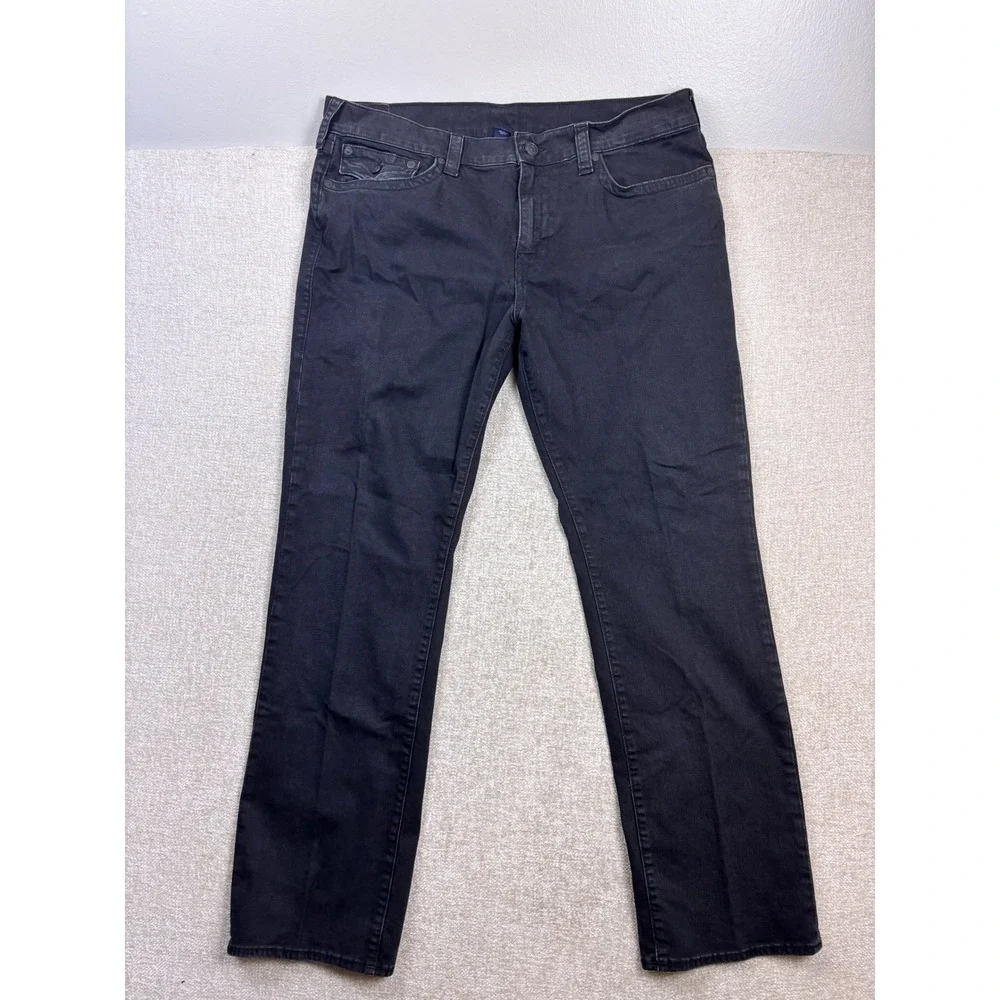True Religion Mens Black Straight Leg Flap Pocket Jeans Size 40